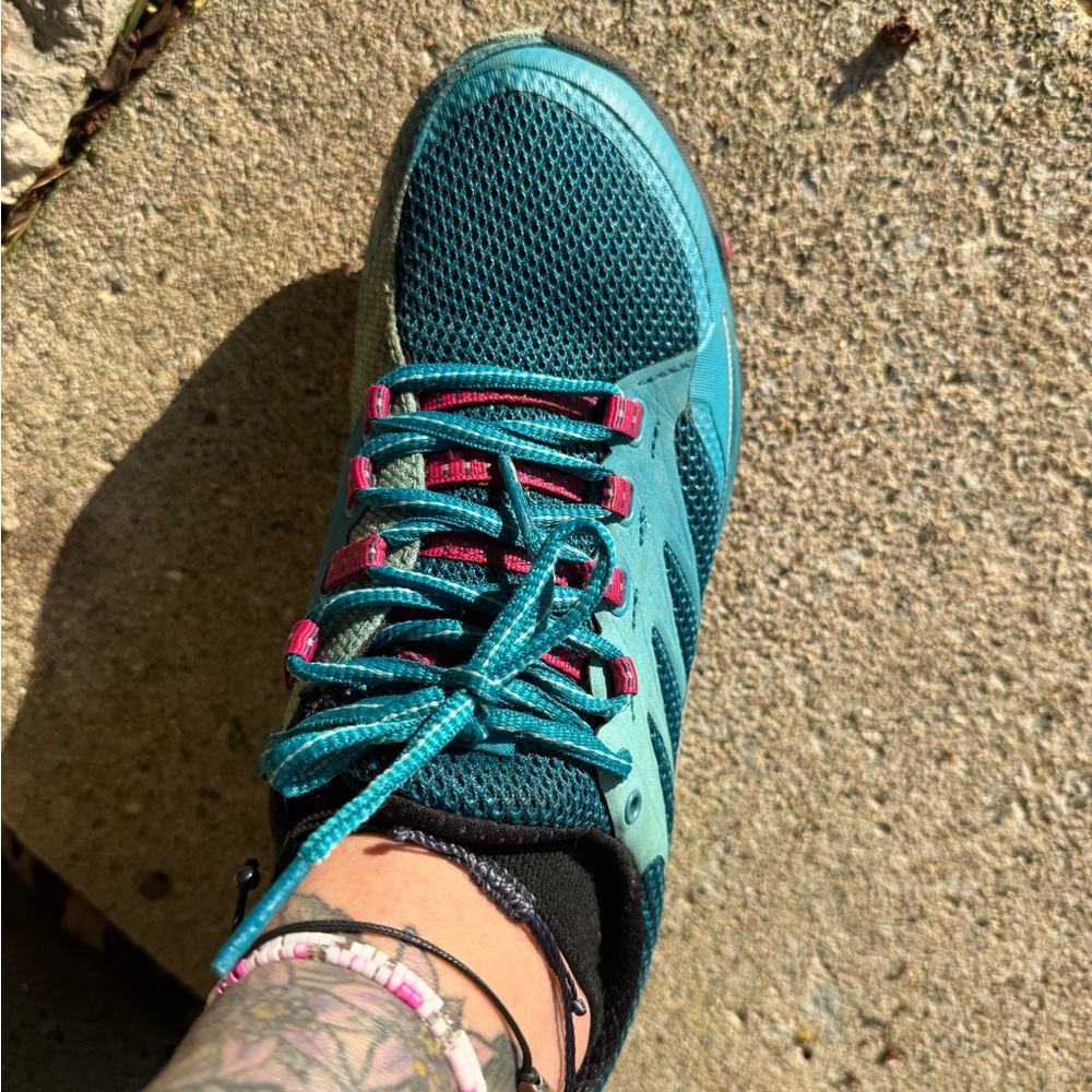 Merrell Women's Teal and Pink Trail Running Shoes - Picture 2 of 10